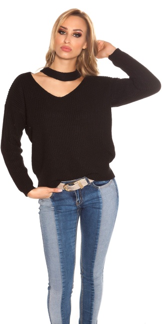 Trendy V-Cut knit jumper Black